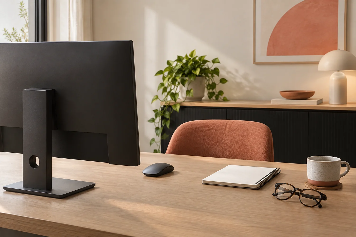 Espaço calmo com computador sem marca